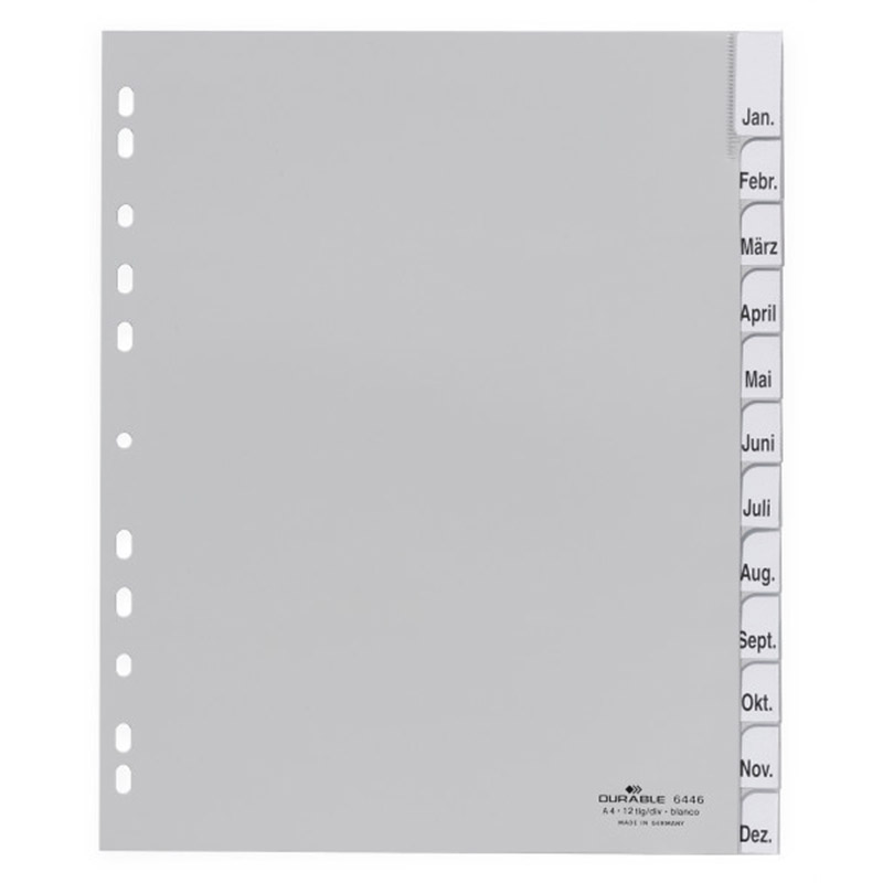 Разделитель Durable, JAN-DEZ, А4+, с впаяными табуляторами, на 12 разделов, перфорация, полипропилен