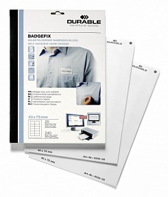 Бейдж самоклеящийся нагрудный Durable, 40 x 75 мм, 12 штук на листе, 20 листов